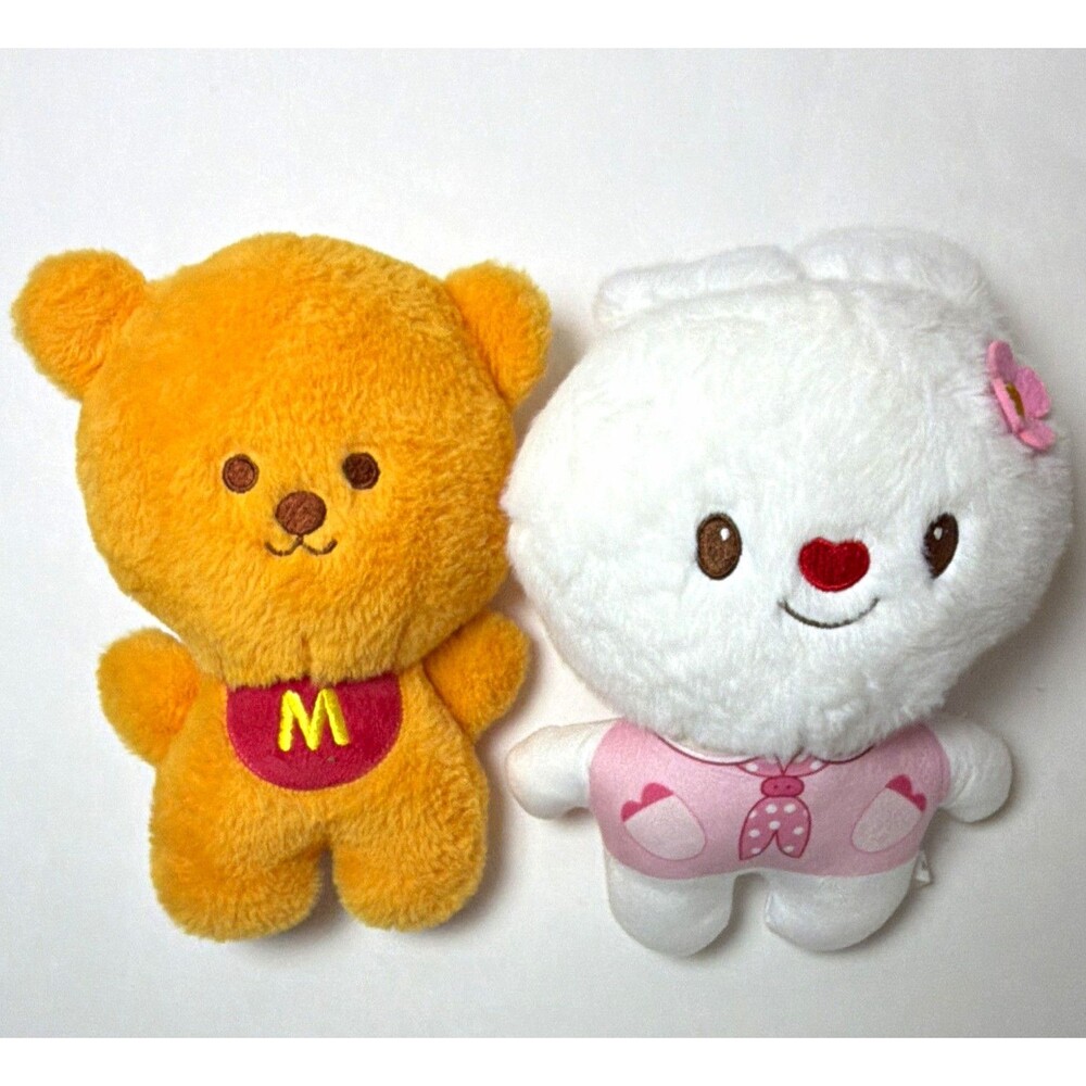 Yellow Bear  8” & White Bunny 10” Plush Lot of 2